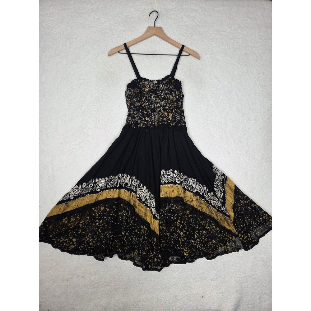 Vtg Advance Apparels Whimsygoth Boho Smocked Dress Festival Dark Fairy Grunge